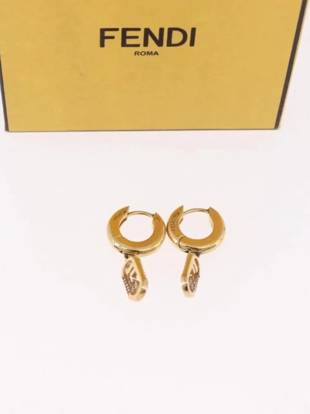 FENDI Aurochre Rhinestones Pierce Earring metal Gold Auth SW2373V